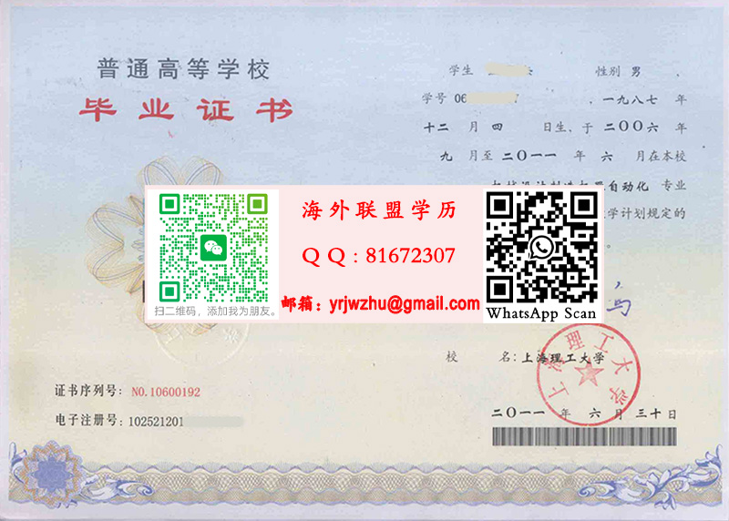 上海理工大学2011年毕业证书样本|上海理工大学本科文凭