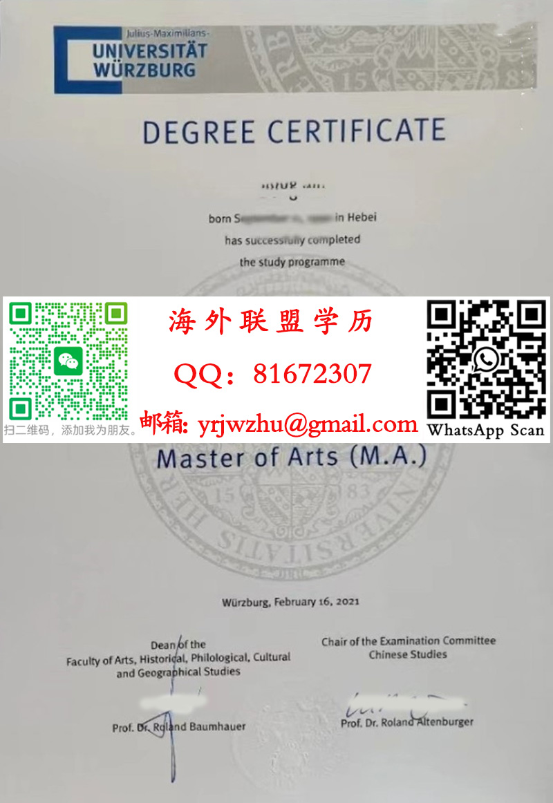 维尔茨堡大学2021年硕士学位证书样本|维尔茨堡大学硕士文凭