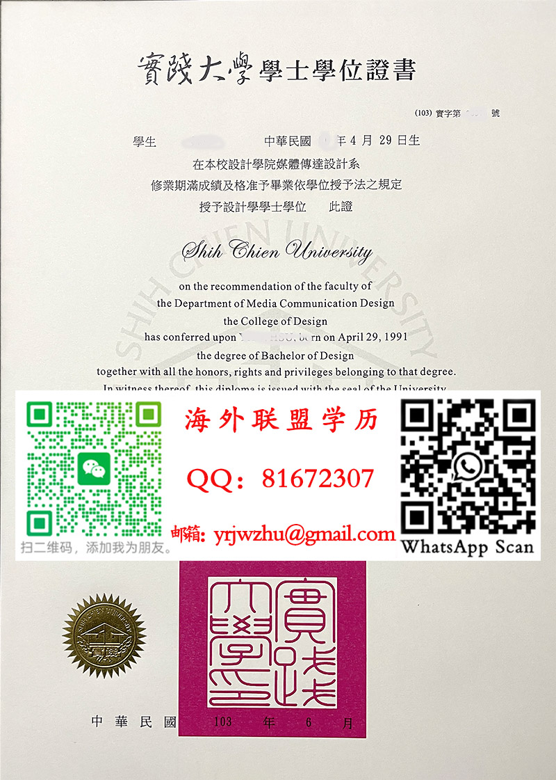 實踐大學学士学位证书